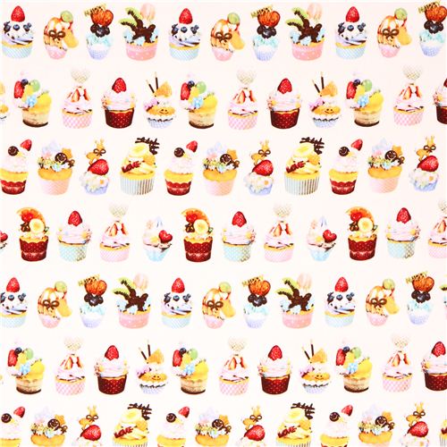 Off-white Oxford Cupcake Fabric Cosmo Japan Sweets Fabric By Cosmo 