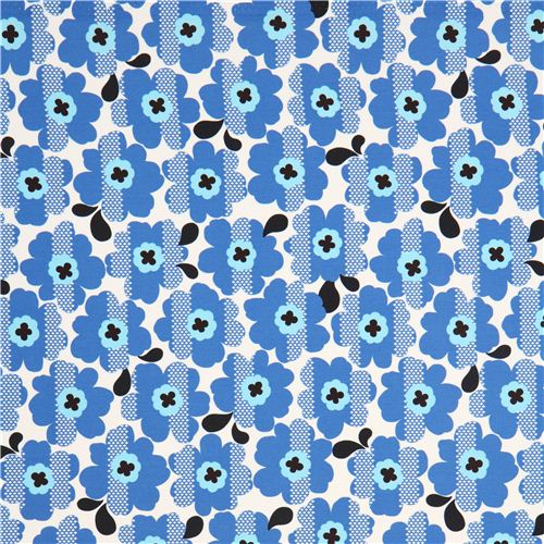 off-white oxford fabric with blue flowers by Kokka Japan 2