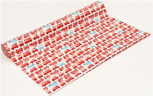 off-white oxford fabric with red and blue cars Kokka Japan 3