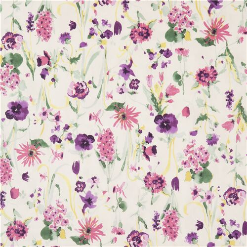 off white purple pink floral Japanese cotton lawn fabric Fabric by ...