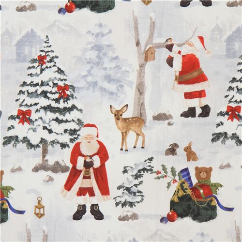 Decorazioni Natalizie Animali.Tessuto Bianco Babbo Natale Animali Cotone Duck Stof France Alberi Di Natale Modes4u