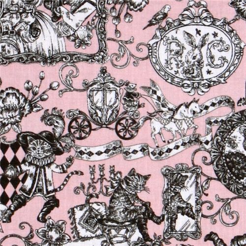 old rose Puss in Boots fairy tale fabric par Kokka Japan 1