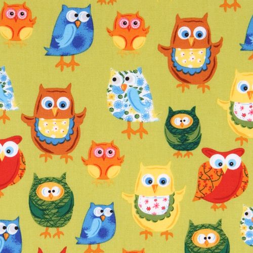 Olive Colored Owls Fabric Woodland Friends Usa Designer Fabric By 