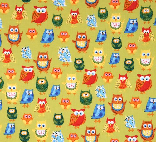 olive colored owls fabric Woodland Friends USA designer Fabric by ...