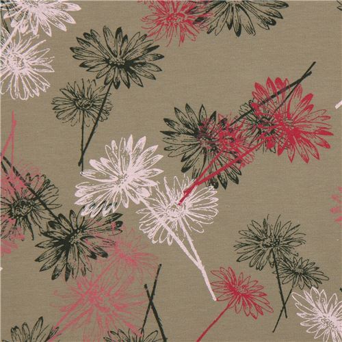 olive green Stof Fabrics daisy flower Avalana sweat knit fabric Fabric