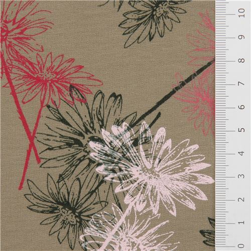 olive green Stof Fabrics daisy flower Avalana sweat knit fabric modeS4u