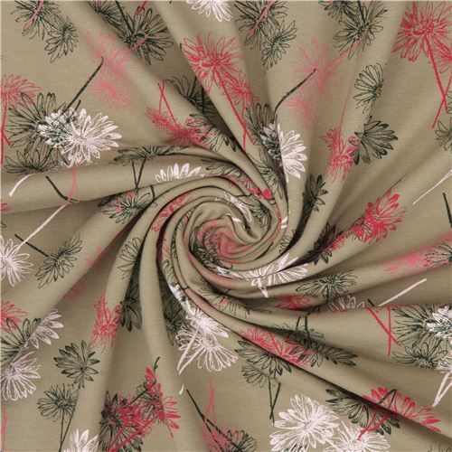 olive green Stof Fabrics daisy flower Avalana sweat knit fabric modeS4u