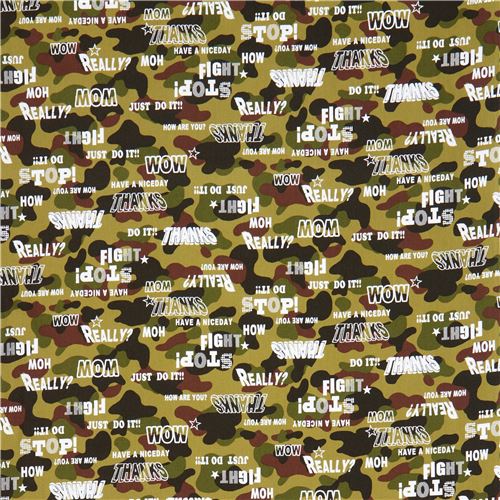 olive green camouflage with word oxford fabric Cosmo Japan - modeS4u
