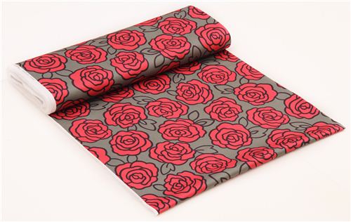 olivgr�ner Rosen Bl�ten Twill Blumenstoff aus Japan 4