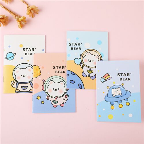 orange B5 pastel star bear astronaut character notebook with stars ...