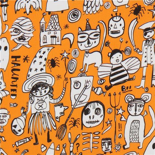 orange Dear Stella Halloween fabric with witches and monsters - modeS4u