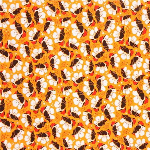orange Gardenia flower Michael Miller interlock fabric 2