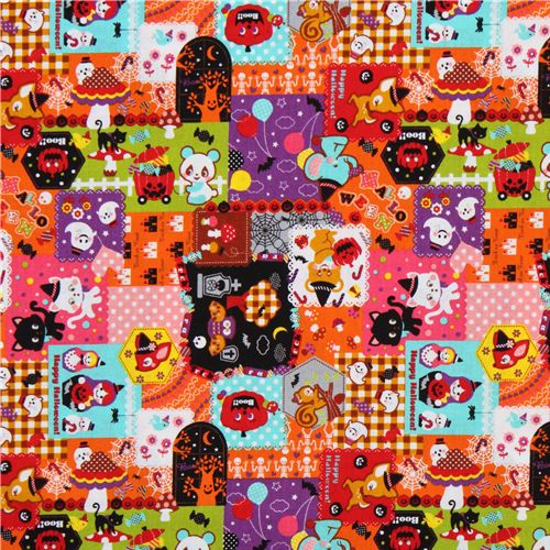 orange Halloween fabric animals witches pumpkins kawaii 2