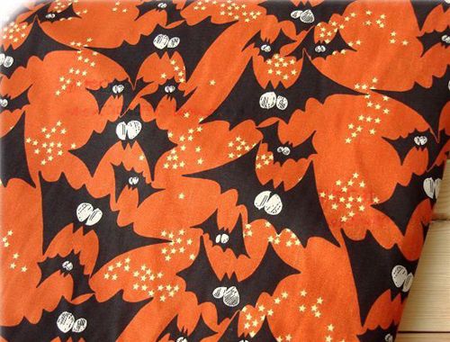orange Halloween fabric bat with stars half yard 1