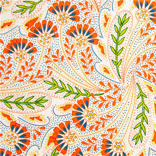 orange Jacobean flower and leaf pattern fabric by Liberty Fabrics Fabric