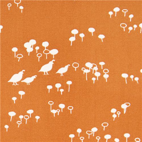 orange Quail and Poppy bird flower poplin organic fabric birch USA 1