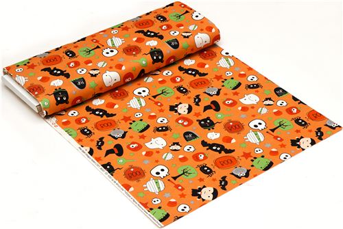 oranger Riley Blake Halloween Stoff Drakula Fledermaus 3