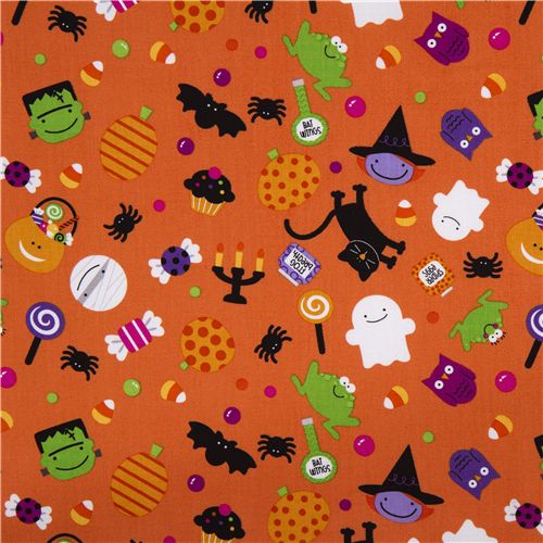 orange Riley Blake Halloween fabric ghosts spiders 2
