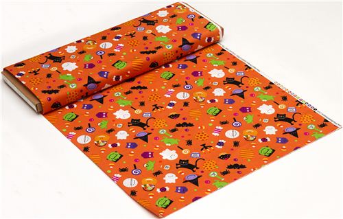orange Riley Blake Halloween fabric ghosts spiders 3