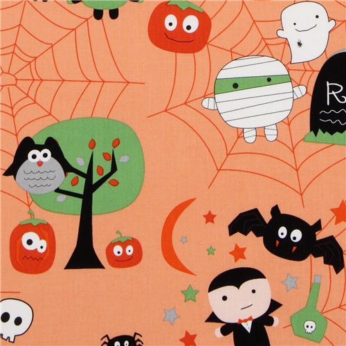 orange Riley Blake Halloween fabric spider web owl 1