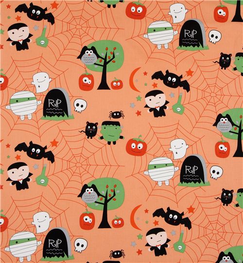 orange Riley Blake Halloween fabric spider web owl 2
