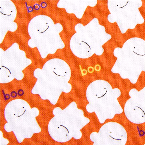 orange Riley Blake Halloween fabric white ghosts 1