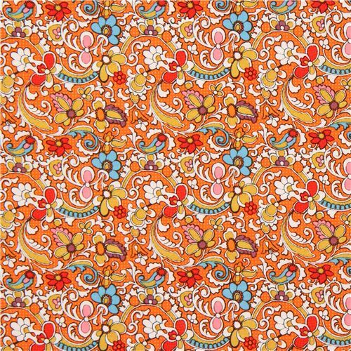 Orange riley blake fabric colorful blue white flower bittersweet modes4u