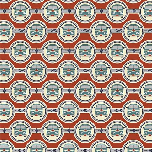 orange Riley Blake teal van circle fabric Keep on Groovin 2