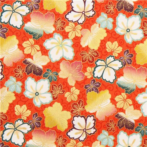 oranger Sakura Asia Blumen Gold Metallic Stoff aus Japan modeS4u