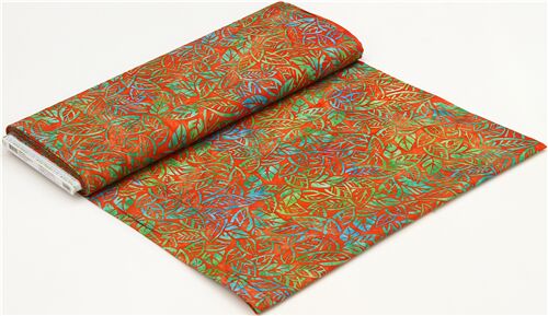 Orange Batik Fabric With Packed Green Leaves By Robert Kaufman Modes4u