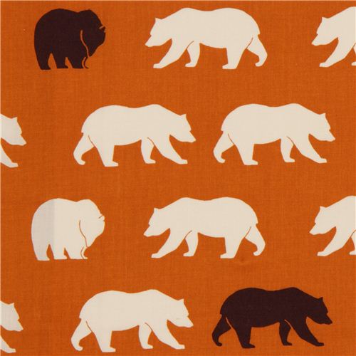 Tissu bio Birch orange avec des ours Tissu