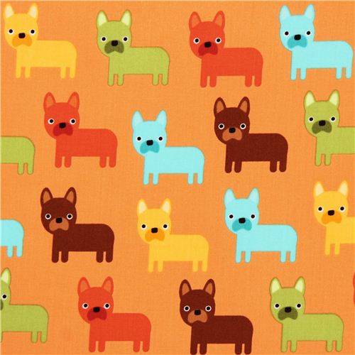 orange bulldog colorful dog fabric Urban Zoologie by Robert Kaufman USA