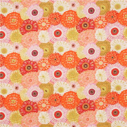 orange coral pink flower fabric gold metallic embellishment by Michael ...