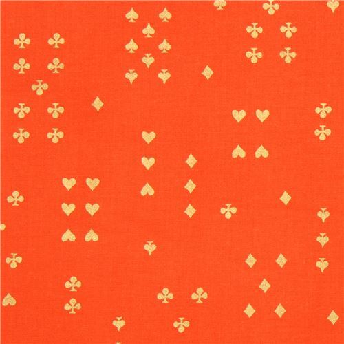 Orange Stoff mit Herz Kreuz Pik Karo in Gold von Cotton Steel