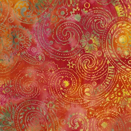 orange green batik colorful flower Paisley design fabric by Timeless ...