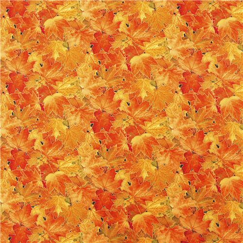 orange leaves fabric maple autumn fall cotton from the USA with ...