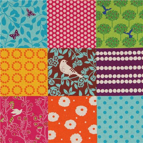 orange purple colorful echino canvas fabric with square pattern Story ...