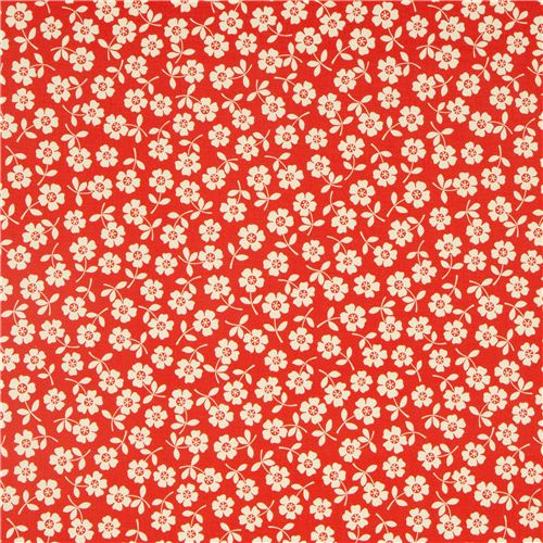 orangeroter Blumen Stoff aus den USA von Riley Blake 2