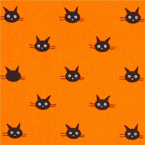 orange small black cat face Oxford fabric from Japan Fabric by Japanese ...