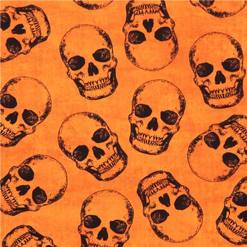 orange tossed skulls skull fabric by Timeless Treasures Fabric by ...