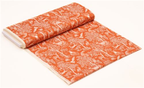 orange with light cream forest fox deer owl animals fabric by Andover Sherwood 3