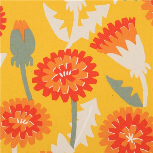 tessuto giallo-arancio in tela fiori foglie Kokka Giappone Tessuto