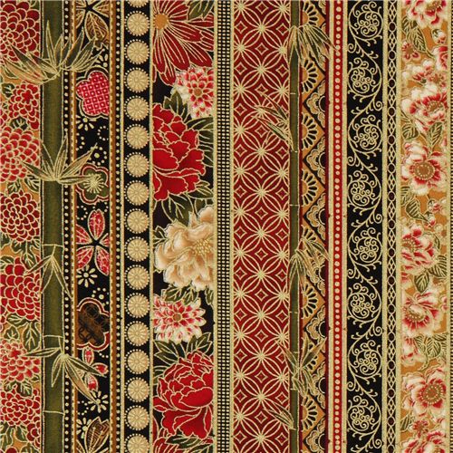oriental stripes fabric with gold Robert Kaufman 1