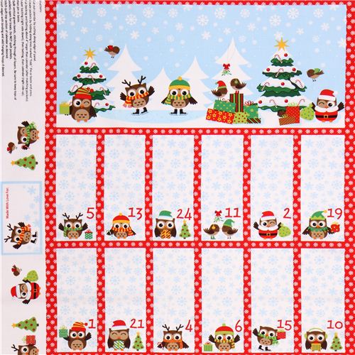 Tissu de Nol Holiday Hoot, calendrier de l'avent et hiboux Tissu
