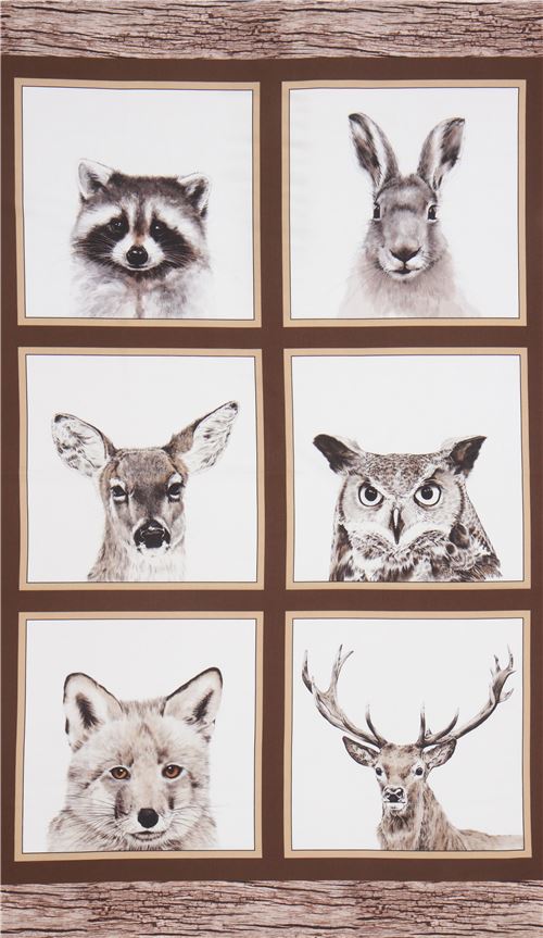 owl deer bunny rabbit brown Robert Kaufman fabric Animal Kingdom Fabric