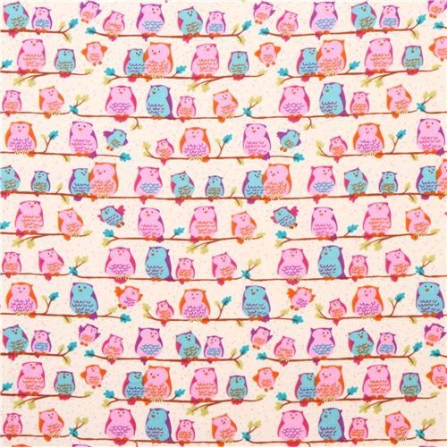 owl flannel fabric Perched Night Owlies Vanilla Fabric by Japanese