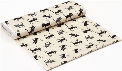 Remnant 42 cm - oxford cat CocoLand fabric in natural color from Japan 3
