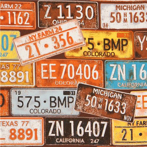 oxford fabric with license plate by Kokka Fabric