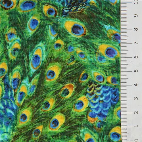Exotica Green Peacock Feathers Fabric by Elizabeth's Studio - modeS4u