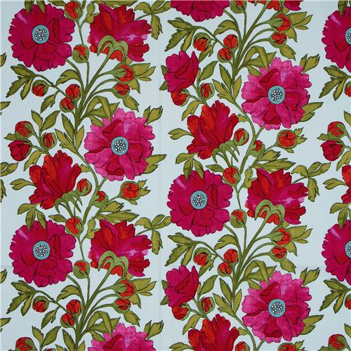 pale blue Michael Miller fabric pink flowers Laura Gunn Fabric by